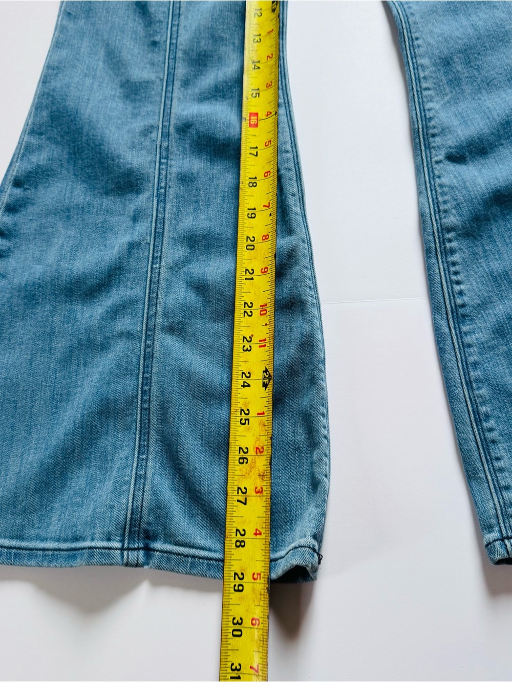 Express 70s High-Rise Light Blue Flare Jeans, Size 4S - Picture 7 of 10